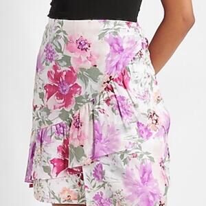 Express High Waisted Floral Asymmetrical Ruffle Mini Skirt